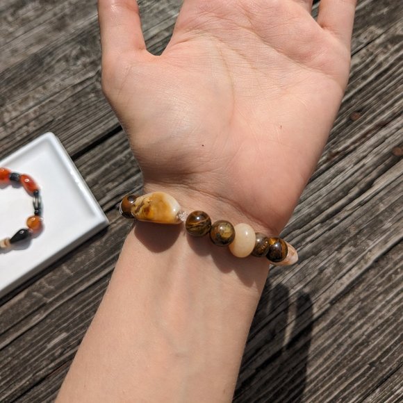 Tiger Eye Stone Glass Bead Stretch Bracelet Bundle - Picture 11 of 11